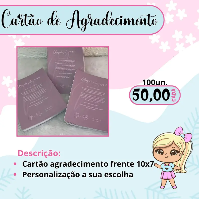 CARTOES DE AGRADECIMENTO 7X10 50 UNIDADES
