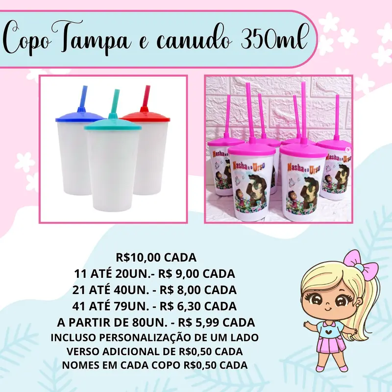 COPO TAMPA E CANUDO 350ML