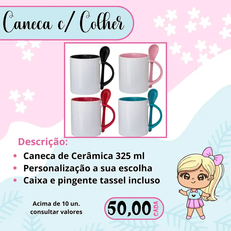 CANECA ALÇA COLORIDO COM COLHER