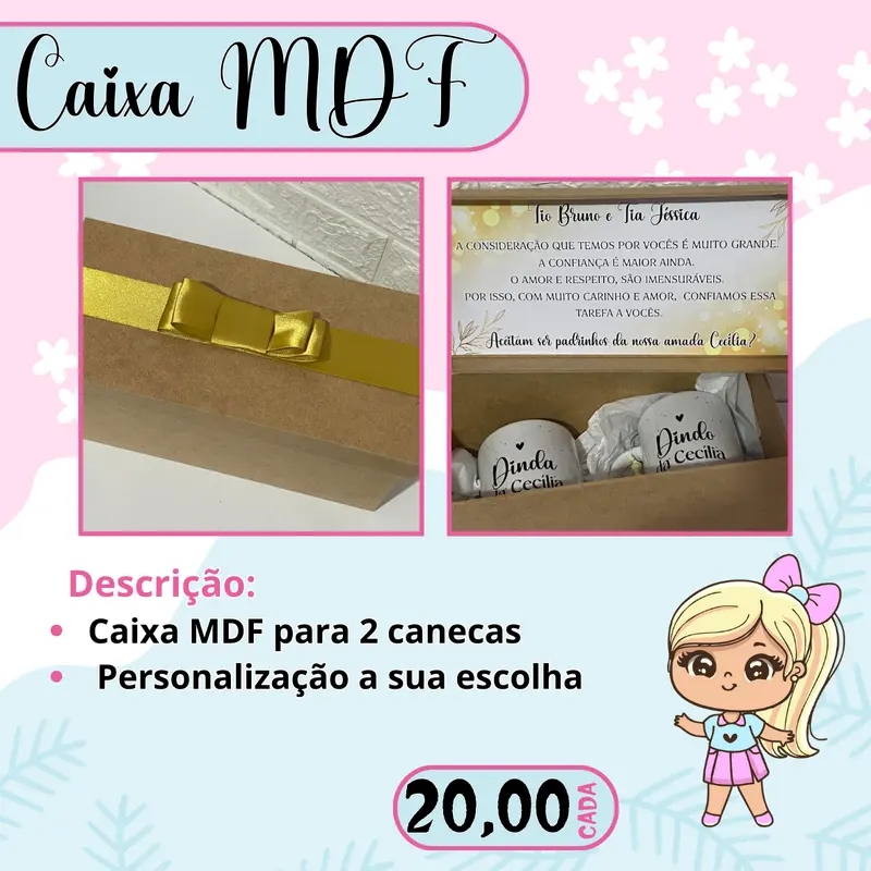 CAIXA DE MDF PARA 2 CANECAS