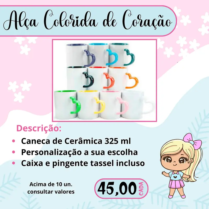 CANECA ALÇA COLORIDA DE CORAÇÃO